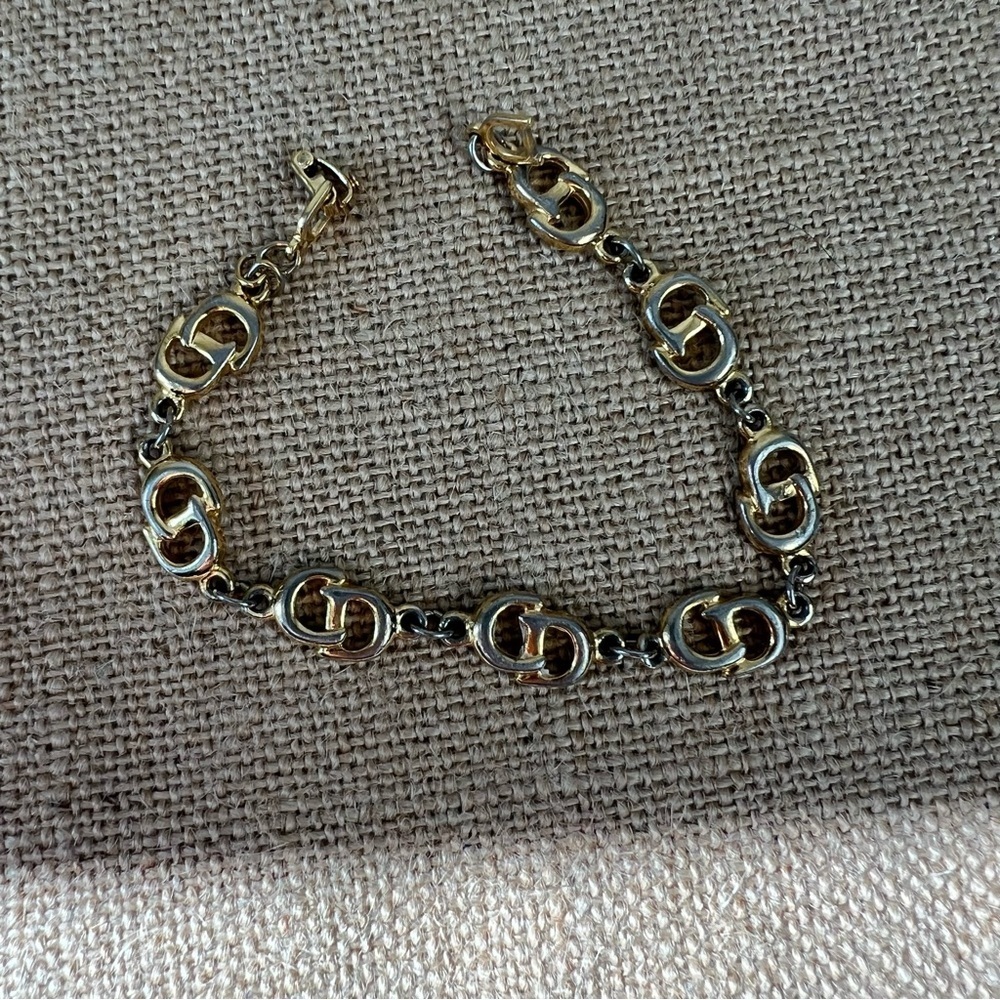 Christian Dior gold tone vintage CD logo chain link bracelet dainty